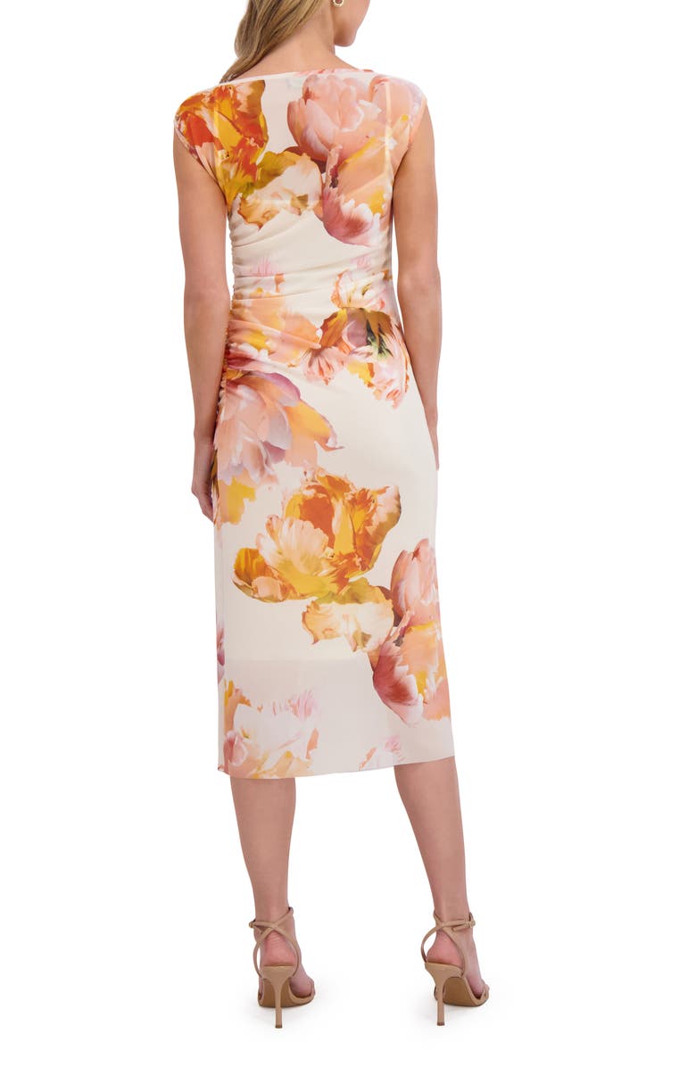 Ted Baker Ruched Mesh Midi Body-Con Dress, Alternate, color, Spicy Orange