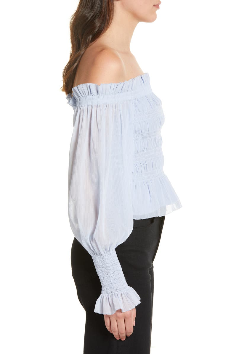 AllSaints Lara Shirred Off-The-Shoulder Peplum Top, Alternate, color,