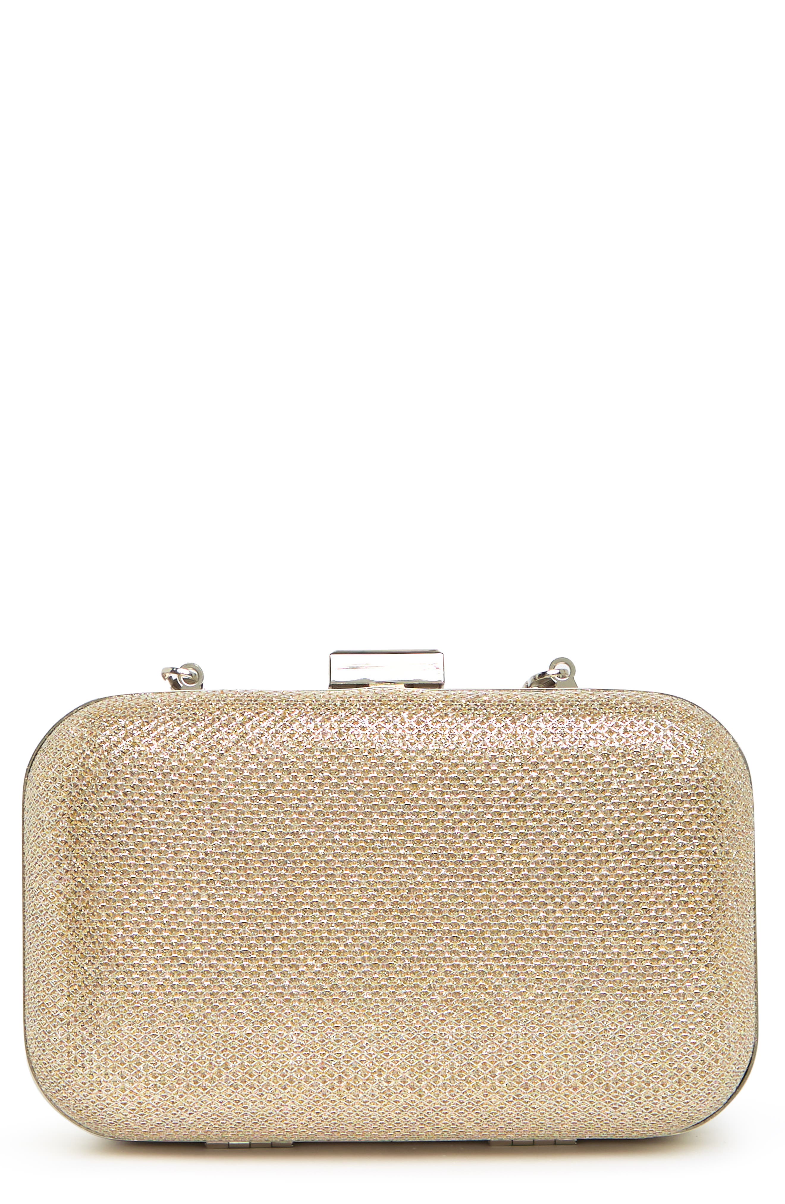 Metallic Lurex Hard Case Clutch, Main, color, 59-CHAMPAGNE
