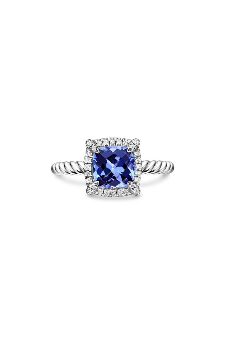 Petite Chatelaine® Pavé Bezel Ring, Main, color, WHITE GOLD/ TANZANITE
