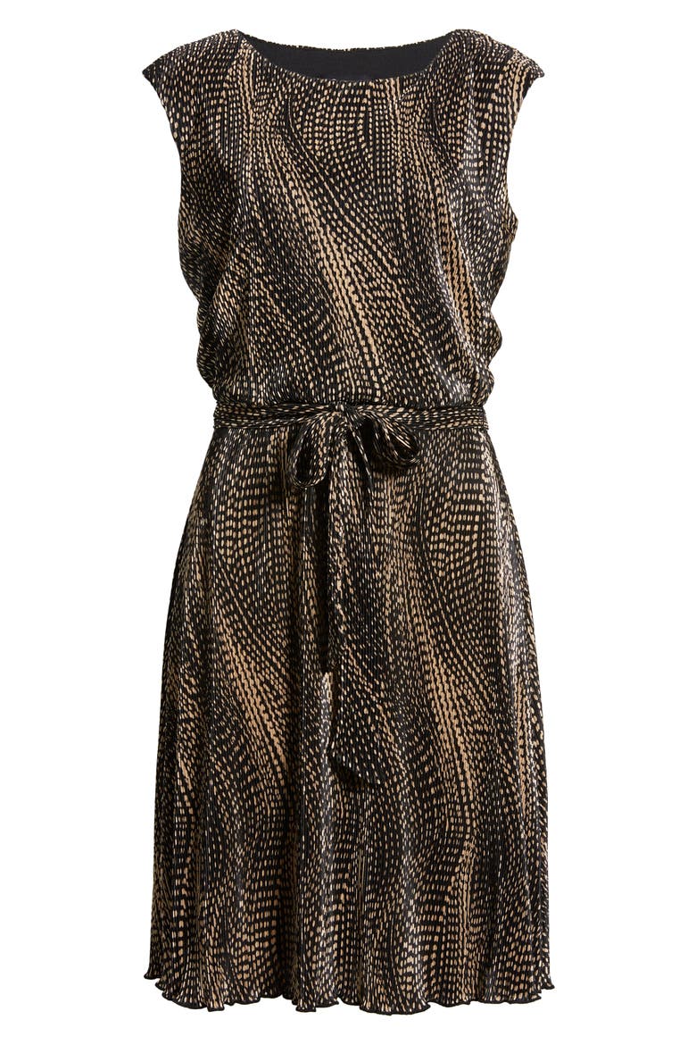 Tie Waist Sleeveless Dress, Alternate, color, BLACK/ CAMEL