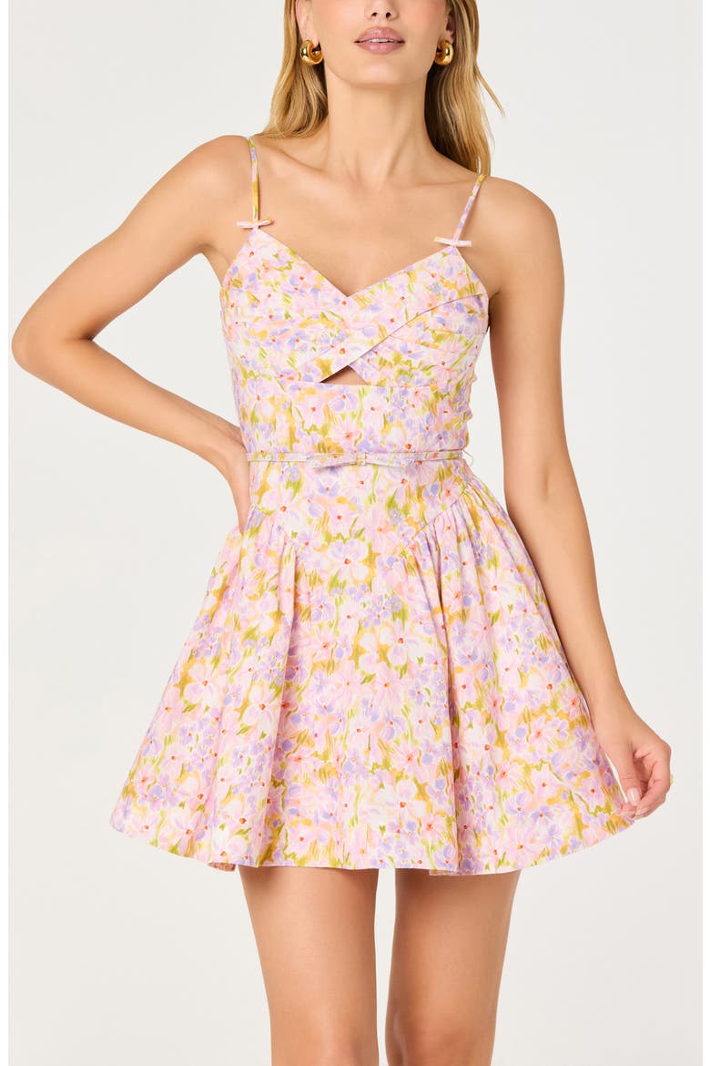 Isha Floral Cutout Minidress, Alternate, color, PINK LILAC FLORAL