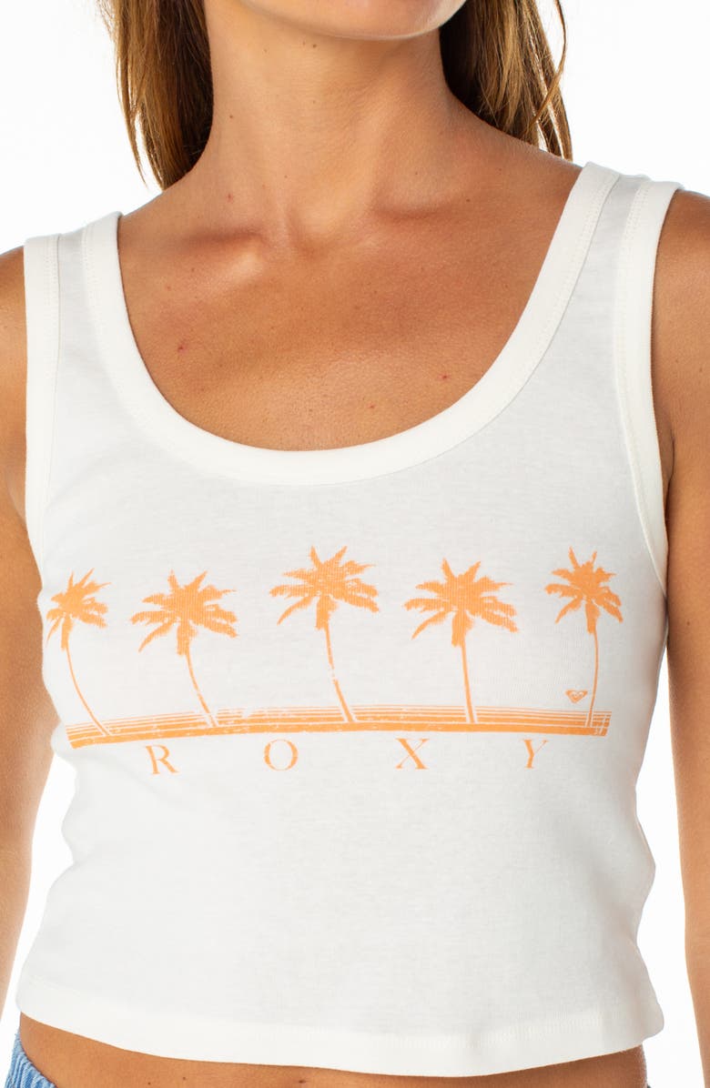 Roxy Five Palms Crop Cotton Graphic Tank, Alternate, color, Cloud Dancer