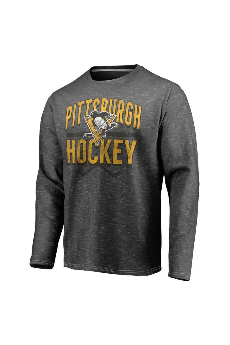 Men's Fanatics Branded Gray Pittsburgh Penguins Iced Out Long Sleeve T-Shirt, Alternate, color, Heather Black