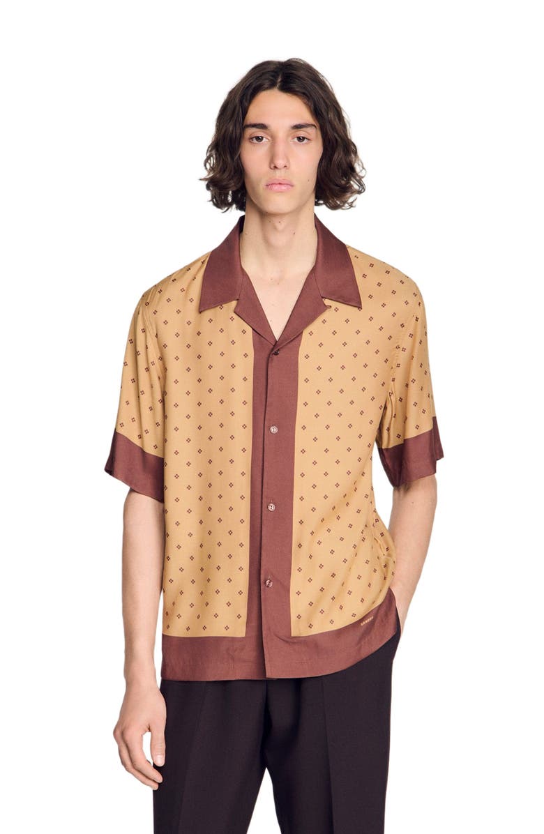 SANDRO Micro cross motif shirt, Alternate, color, Camel