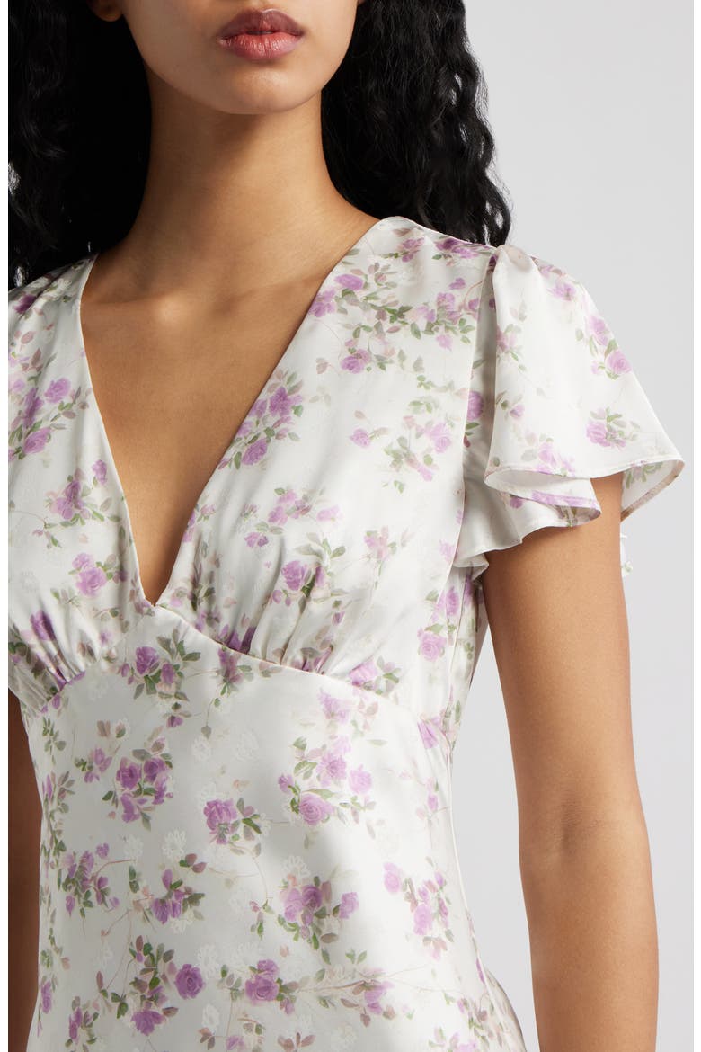 Fernanda Floral Flutter Sleeve Maxi Dress, Alternate, color, WHITE / PURPLE FLORAL