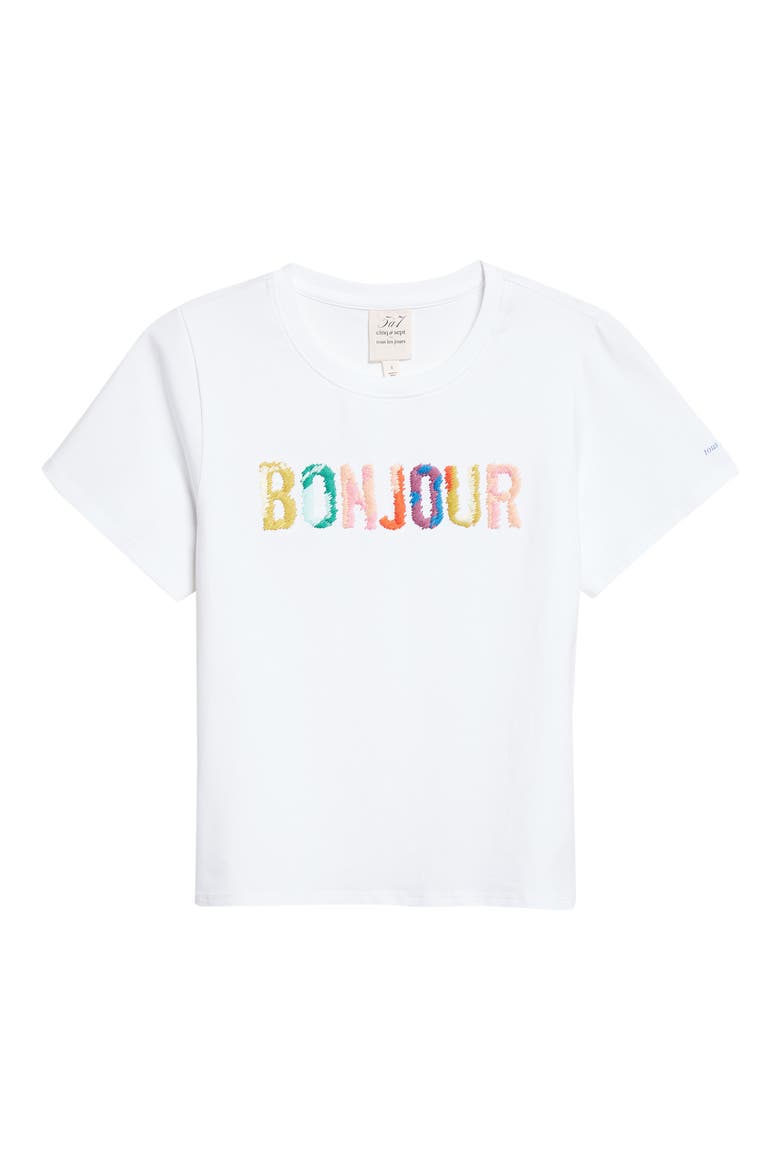 Bonjour Scribble Embroidered Shrunken Tee, Alternate, color, WHITE MULTI