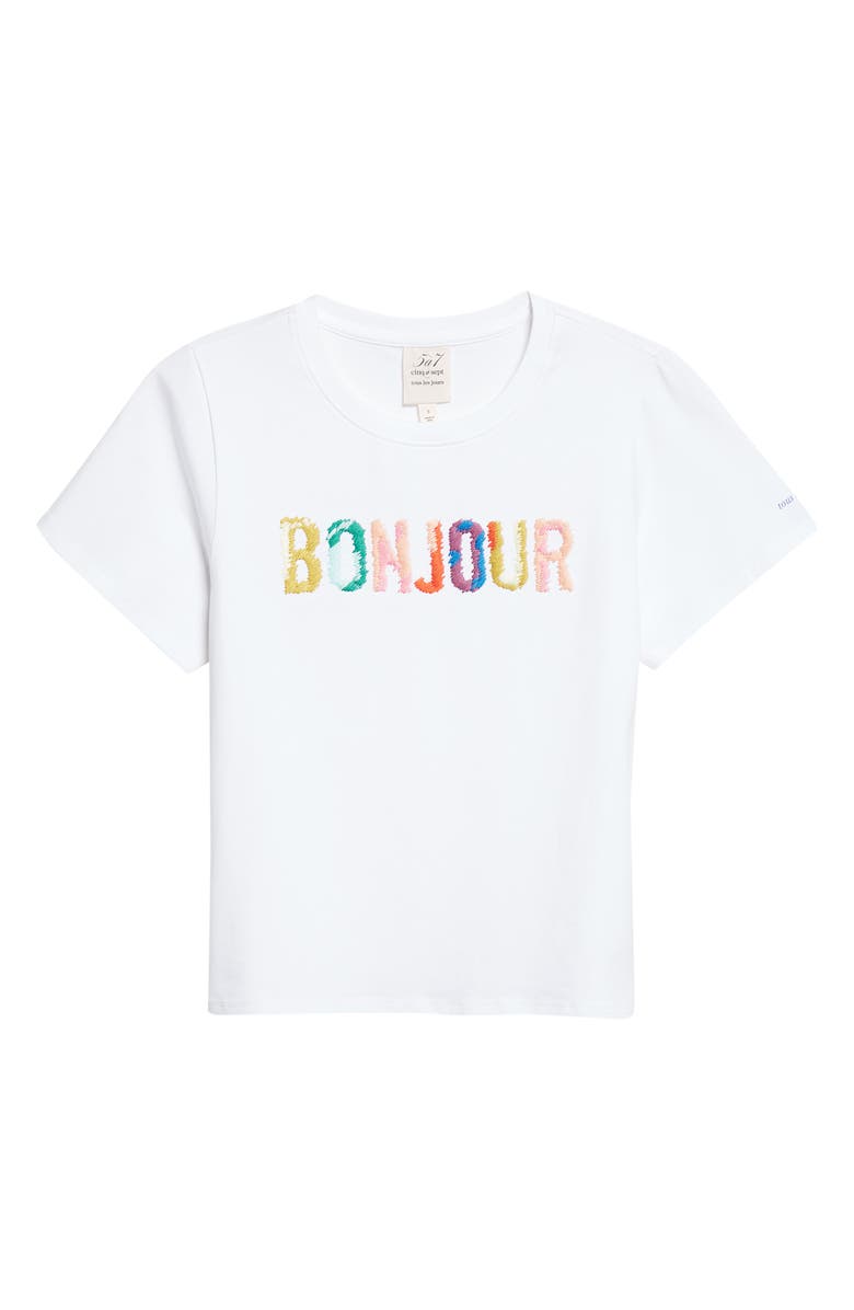 Cinq à Sept Bonjour Scribble Embroidered Shrunken Tee, Alternate, color, White Multi
