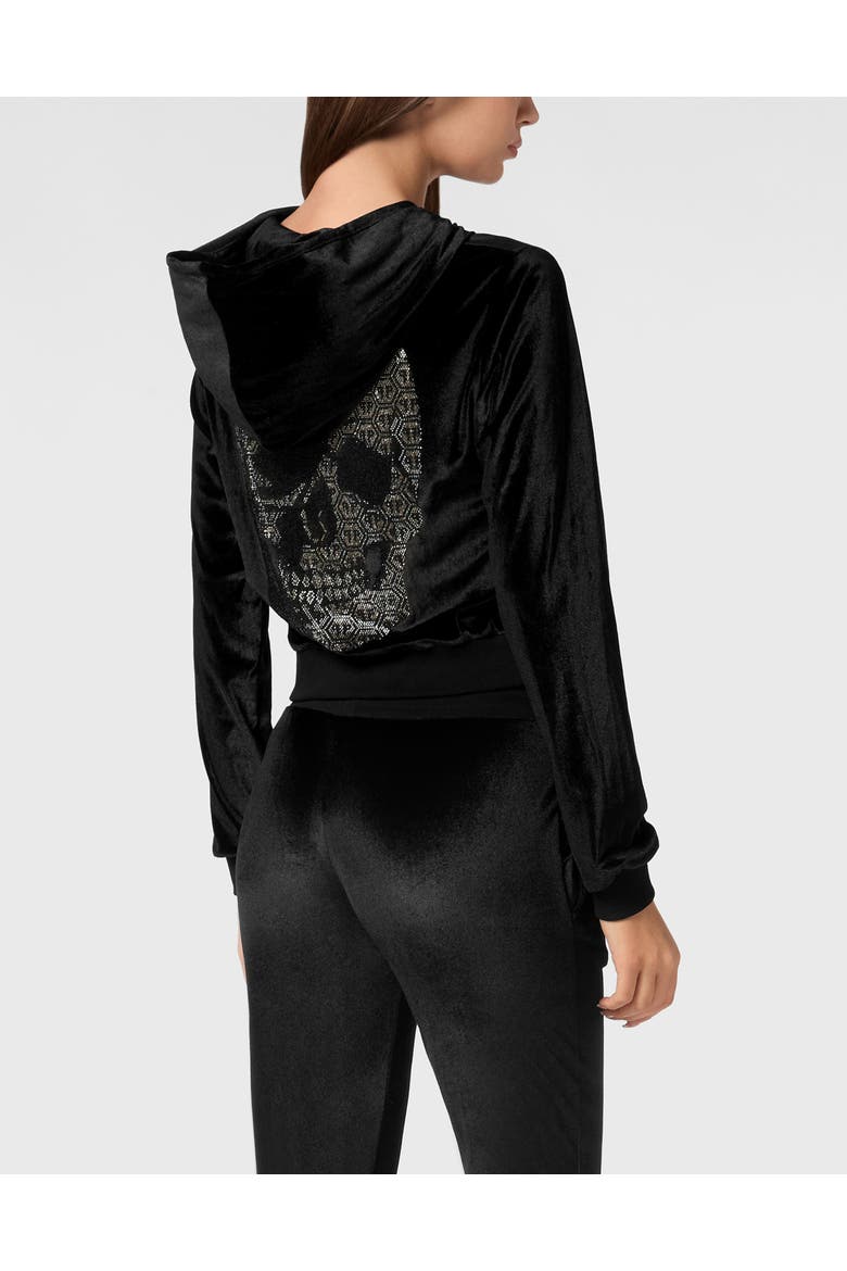 Chenille Hoodie Sweatjacket Strass Skull Women, Alternate, color, black