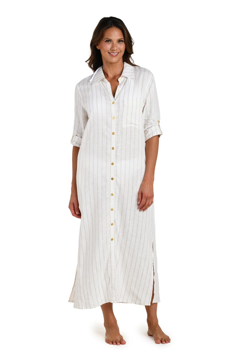 La Blanca Delphine Coast Button Front Cover-Up Shirtdress, Alternate, color, Cream