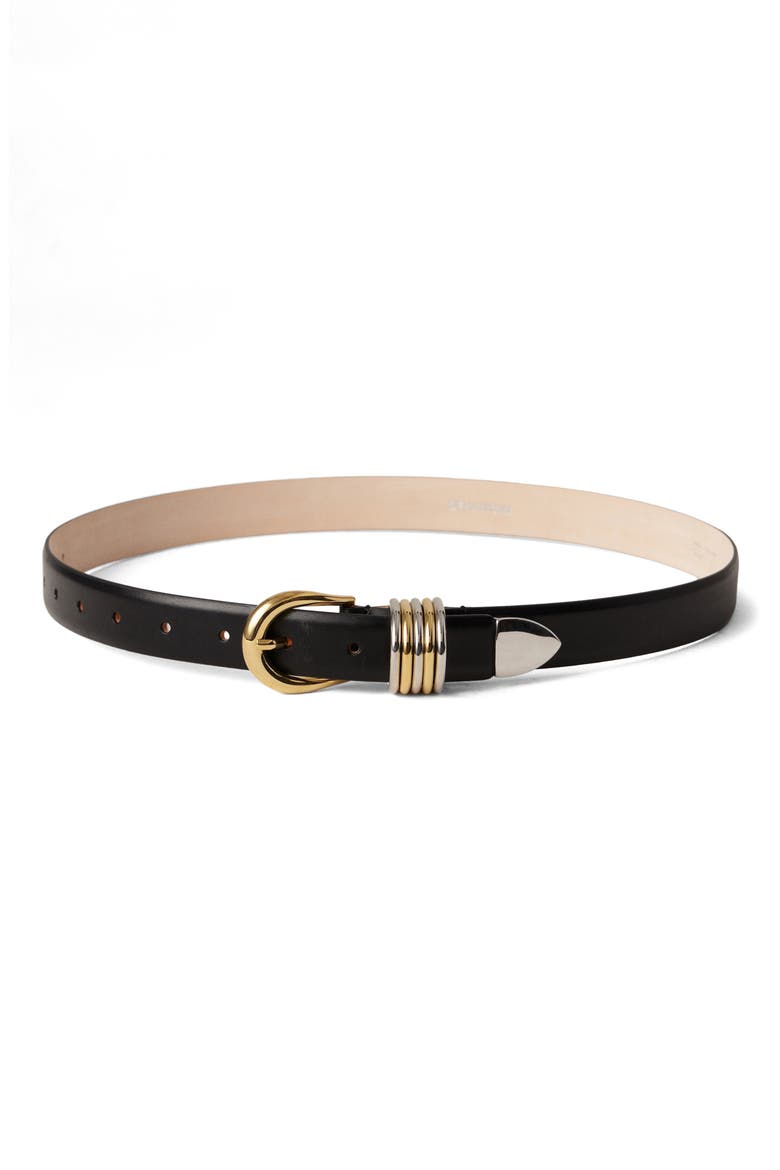 Hollyhock Leather Belt, Main, color, BLACK/SILVER/GOLD