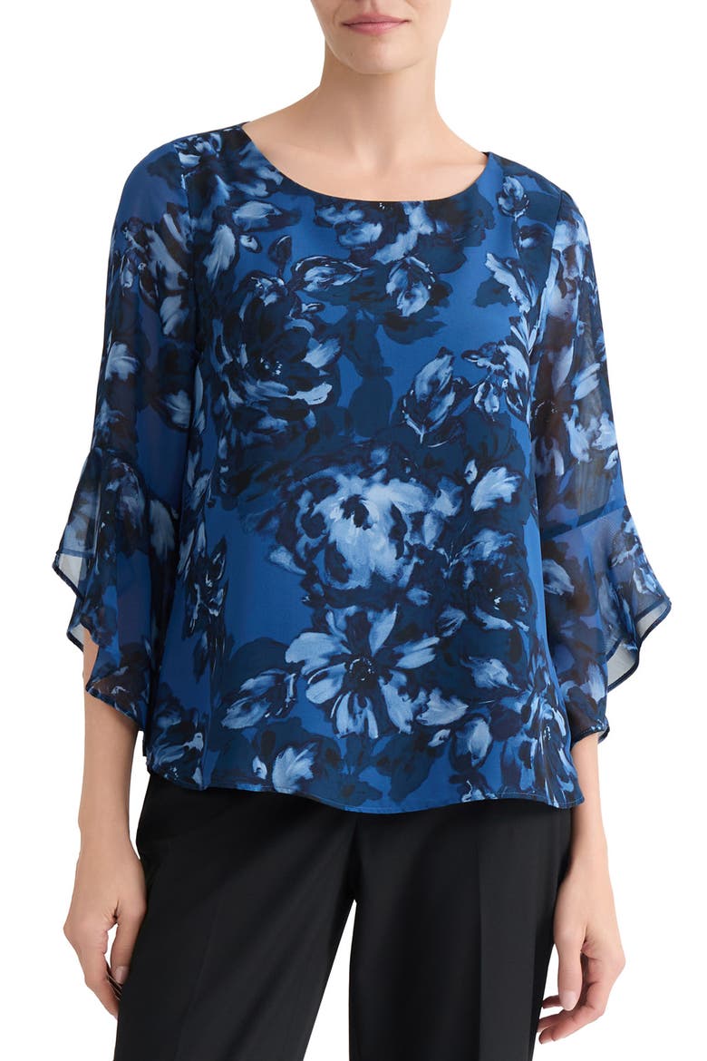 Floral Print Bell Sleeve Top, Main, color, BLUE NIGHT MULTI