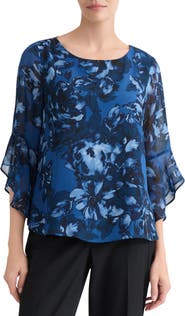 KASPER Floral Print Bell Sleeve Top
