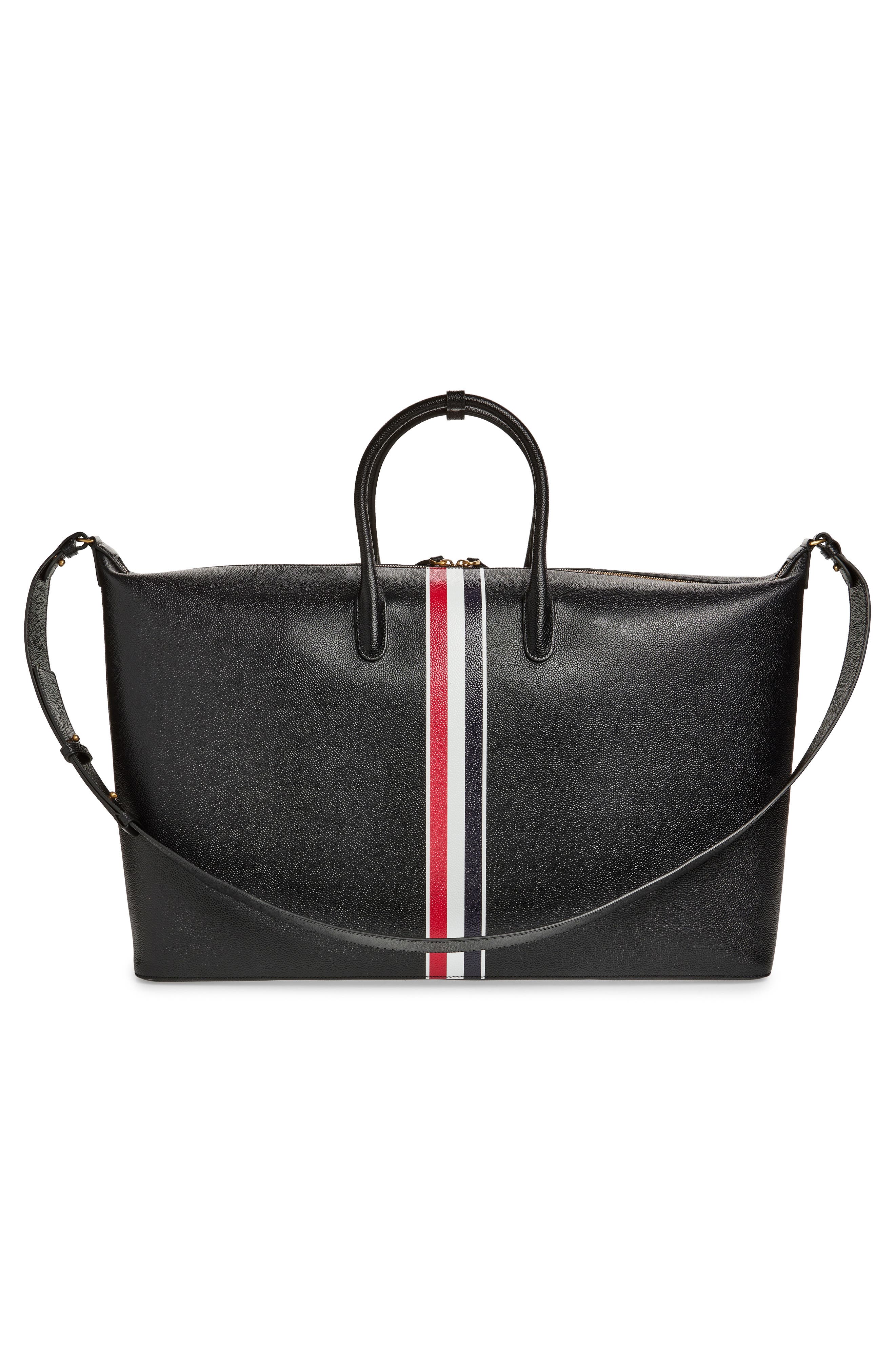 Thom Browne RWB Stripe Leather Duffle Bag, Alternate, color, Black