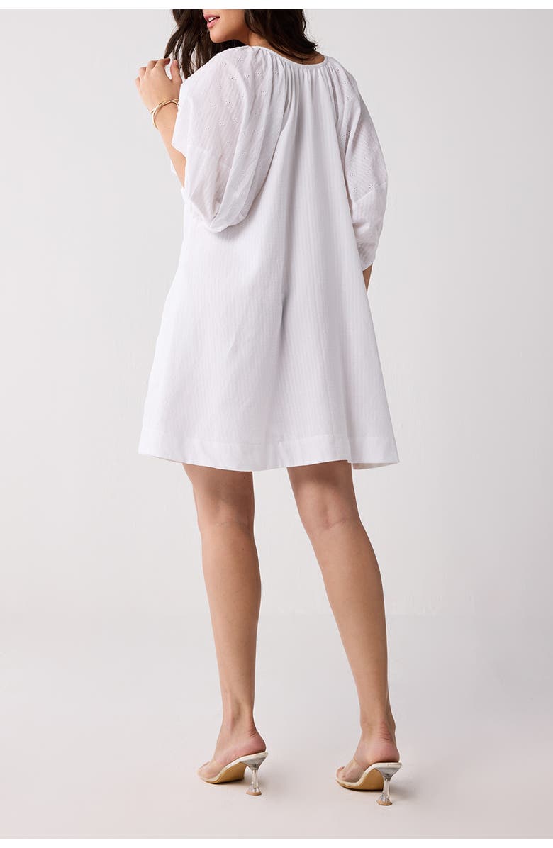 Reistor Puff Sleeved Dress with Drawstring Neckline, Alternate, color, White