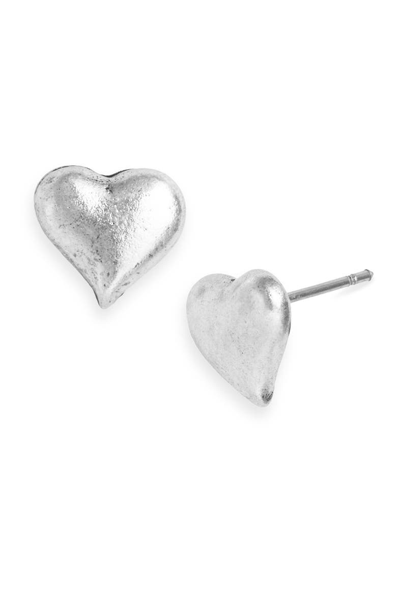 Heart Stud Earrings, Main, color, SILVER
