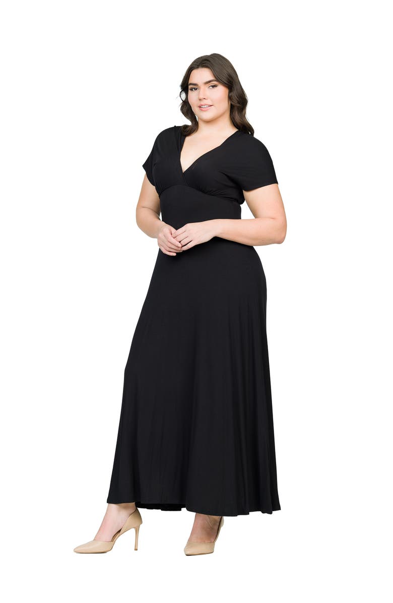 24seven Comfort Apparel Empire Waist V-Neck Maxi Dress, Alternate, color, Black