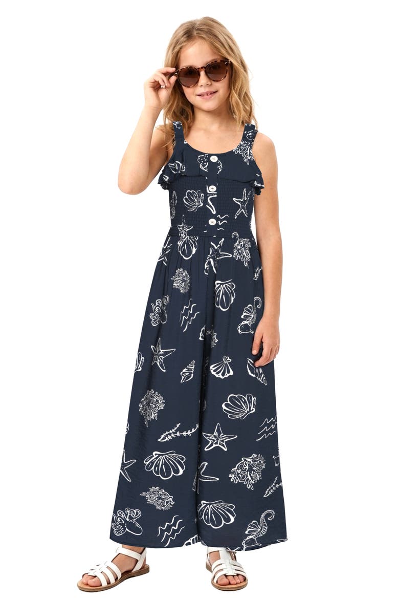Kids' Ocean Print Jumpsuit, Alternate, color, NAVY