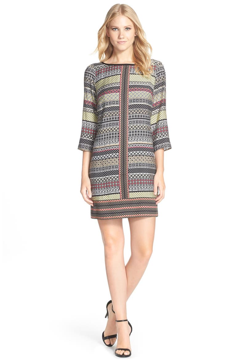 Print Twill A-Line Dress, Alternate, color, PINK/ BLACK MULTI