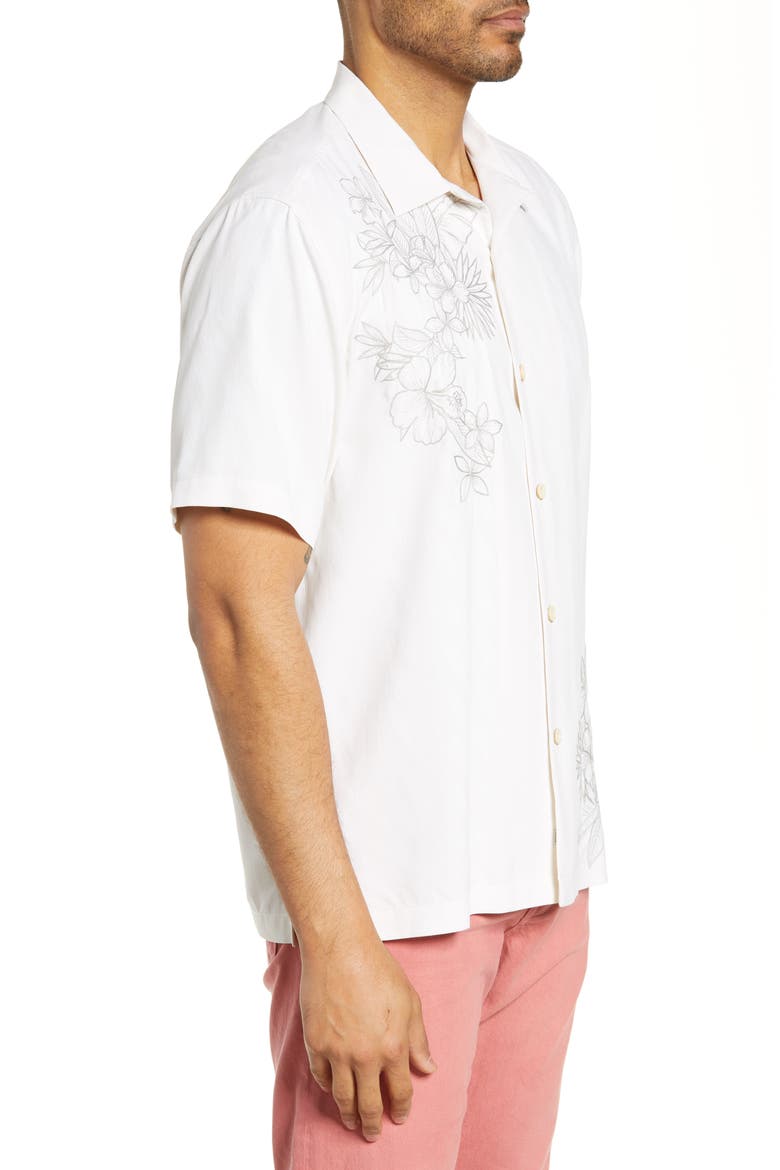 Vicenco Vines Classic Fit Embroidered Silk Button-Up Camp Shirt, Alternate, color, CONTINENTAL