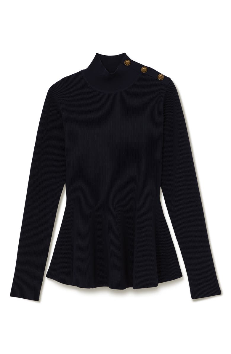 Reiss Isabella Rib Mock Neck Peplum Top, Alternate, color, Navy