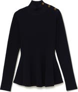 Reiss Isabella Rib Mock Neck Peplum Top