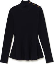 Reiss Isabella Rib Mock Neck Peplum Top
