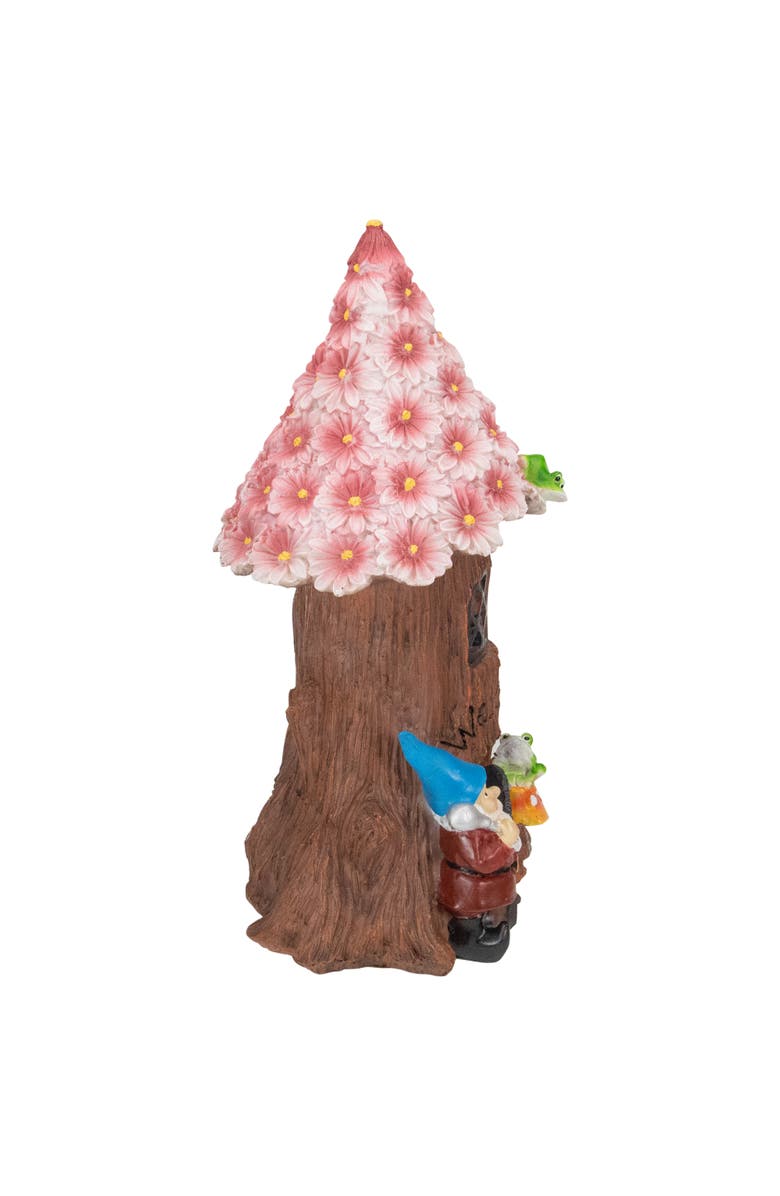 Northlight 14" Solar Lighted Bless Our Home Gnome Tree House Outdoor Garden Statue, Alternate, color, Brown
