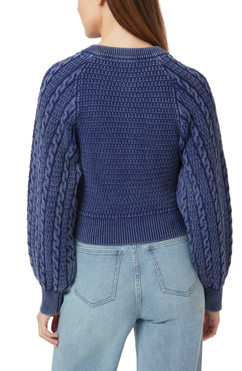 Habitual Washed Cotton Blend Cable Cardigan, Alternate, color, Indigo Blue