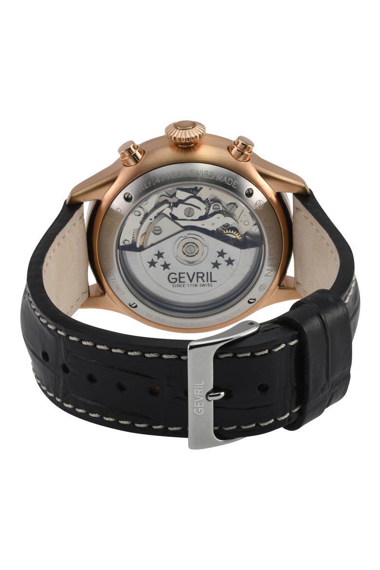 Vaughn Automatic Chronograph Leather Strap Watch, 44mm, Alternate, color, BLACK