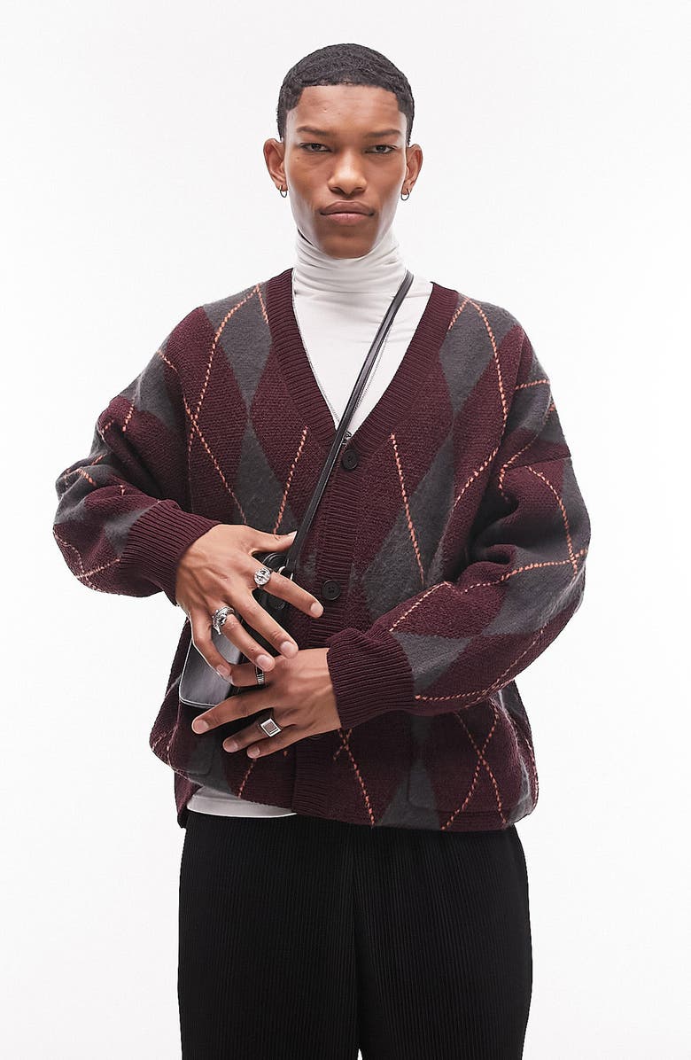 Topman Argyle Cardigan, Main, color, 