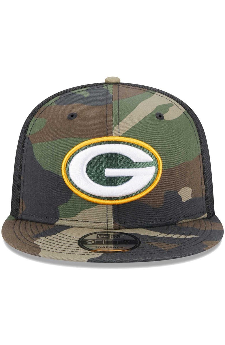New Era Youth New Era Camo Green Bay Packers Classic Trucker 9FIFTY Snapback Hat, Alternate, color, 
