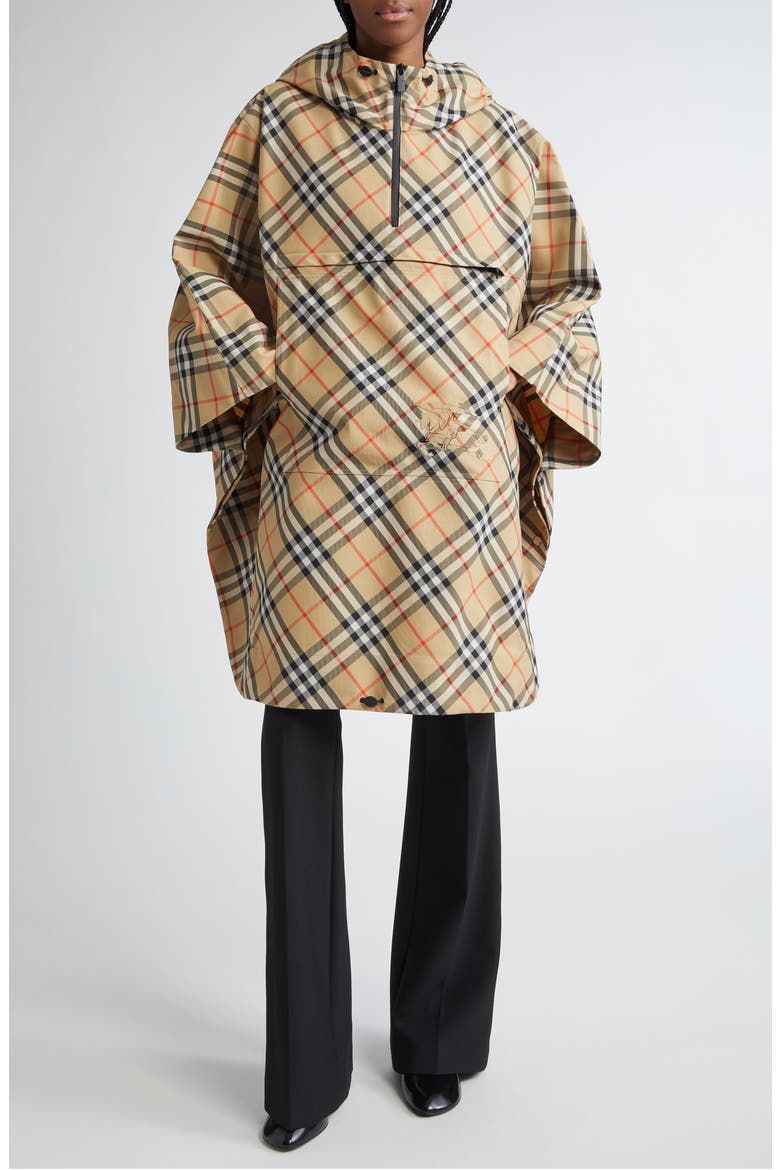 Check Nylon Poncho, Alternate, color, SAND