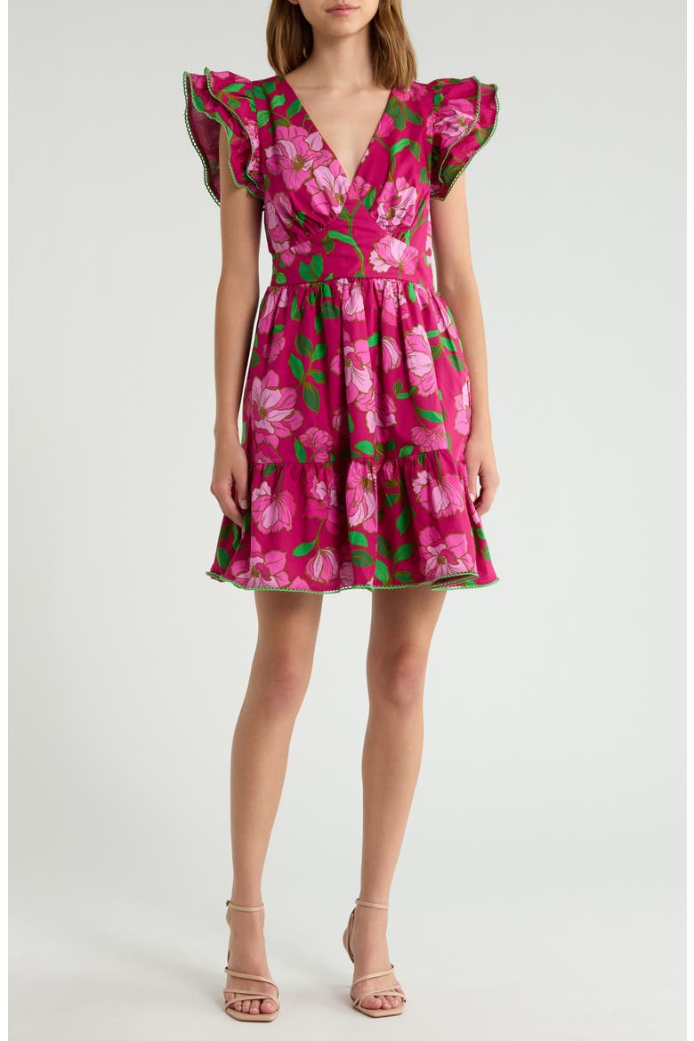 Surie Floral Ruffle Cotton Minidress, Main, color, PINKS-GREEN