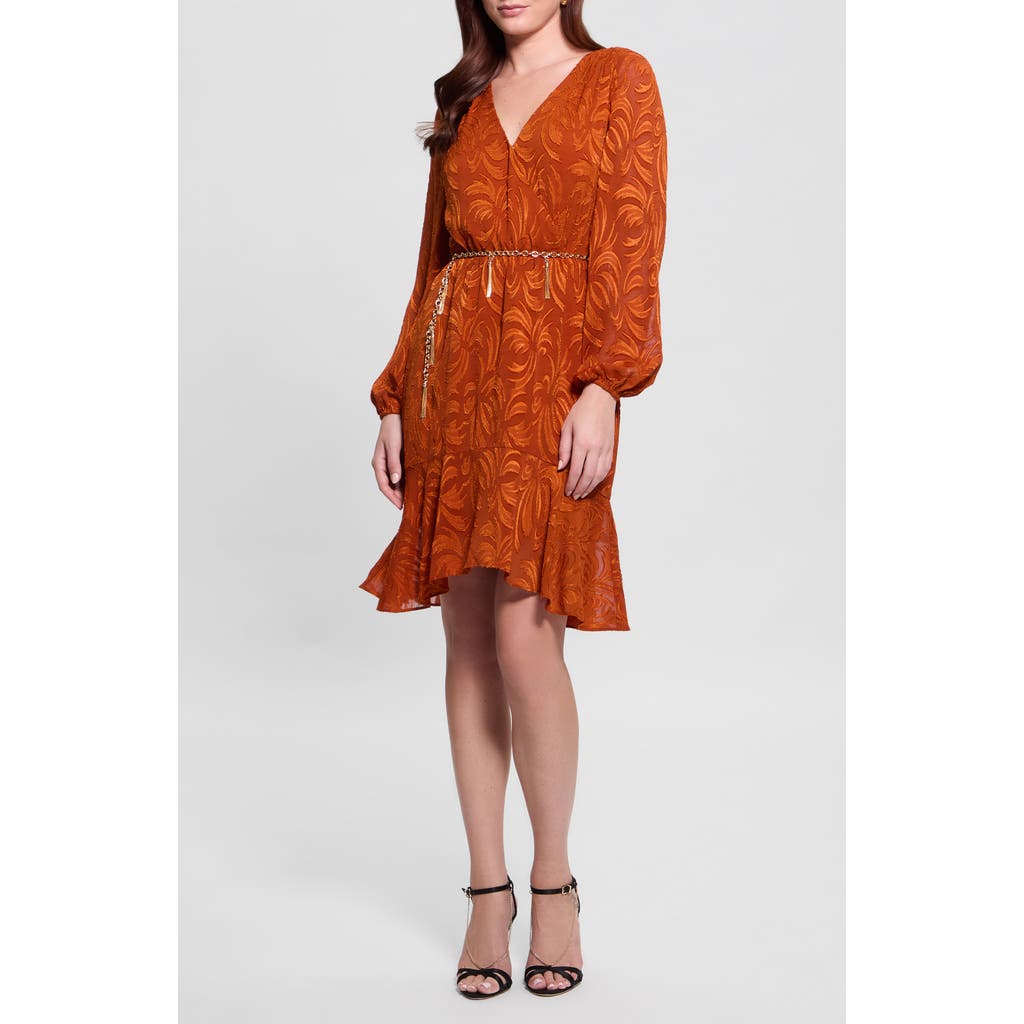 Guess Deztiny Long Sleeve Dress In Orange