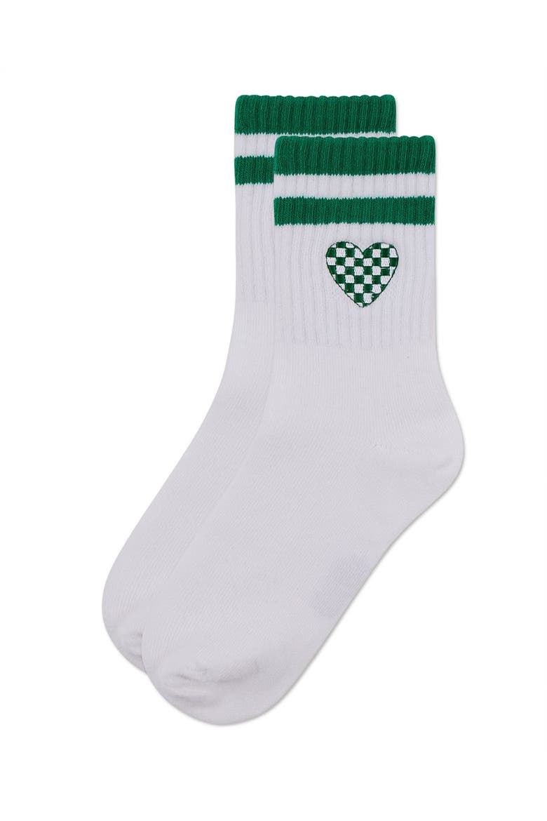 Checkered Heart Crew Socks, Alternate, color, Green