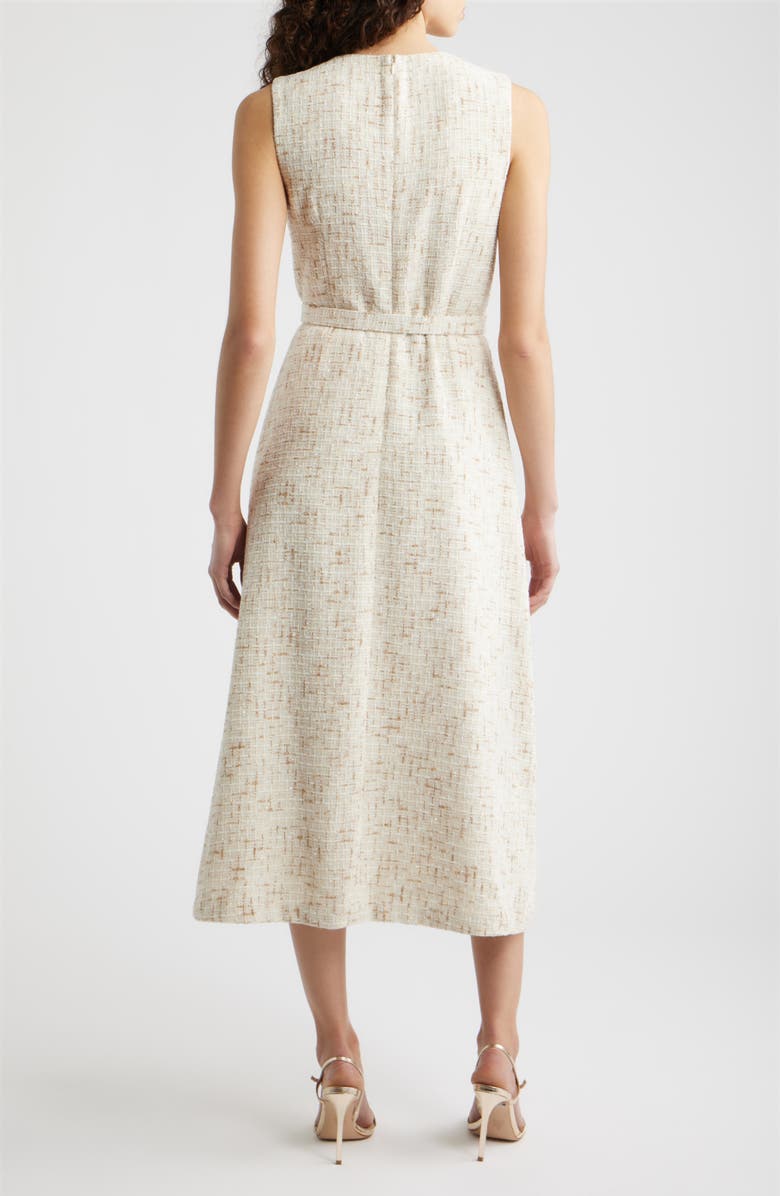 Anne Klein Rosette Belted Tweed Midi Dress, Alternate, color, 