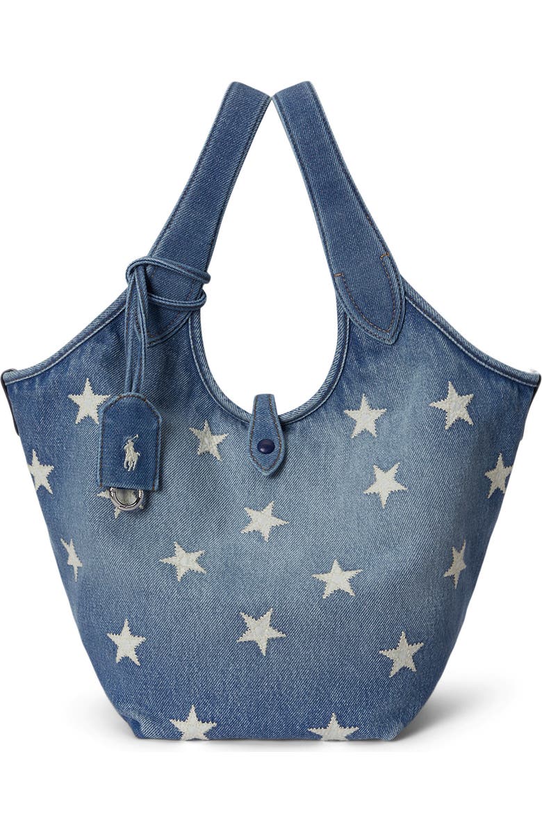 Polo Ralph Lauren Medium Star Print Denim Tote, Main, color, Christy Wash