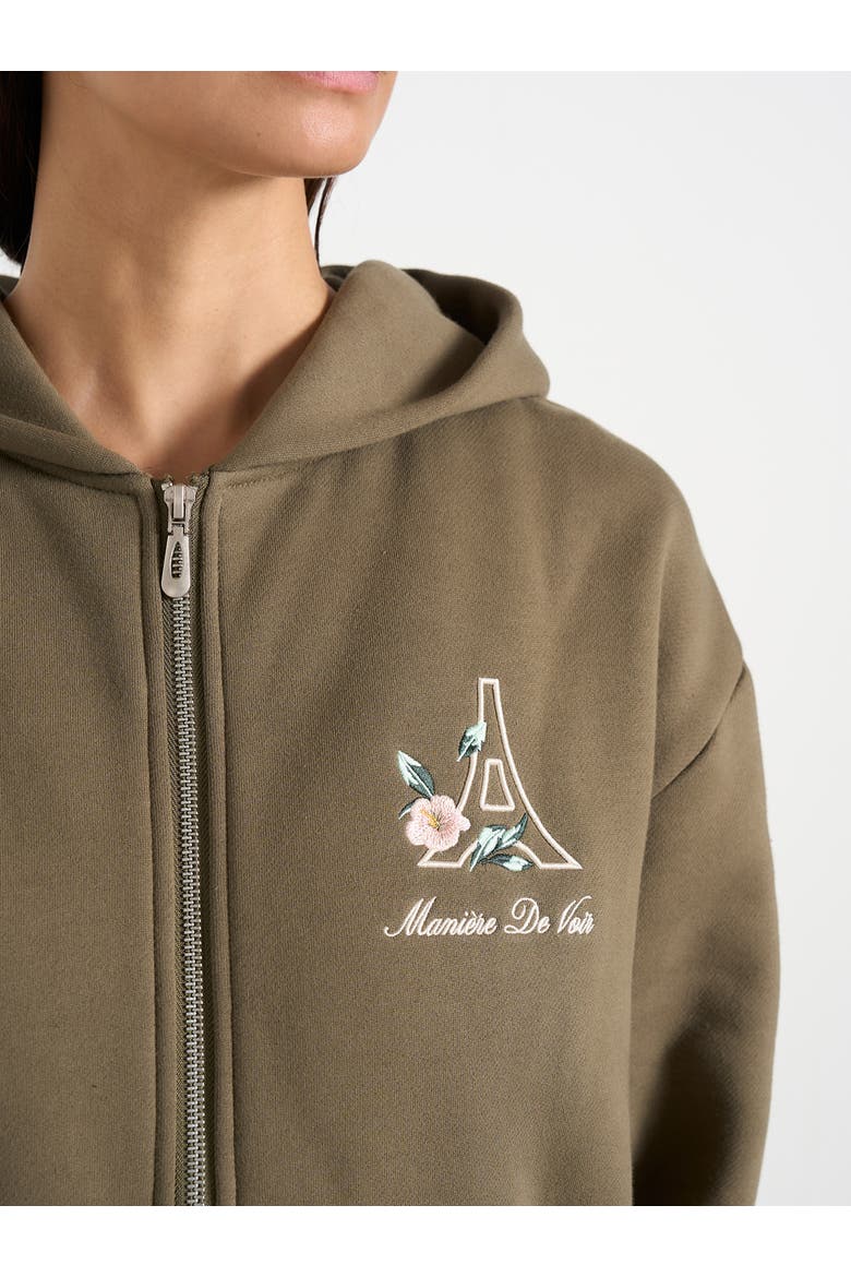Unisex Floral Eiffel Zip Hoodie, Alternate, color, Olive