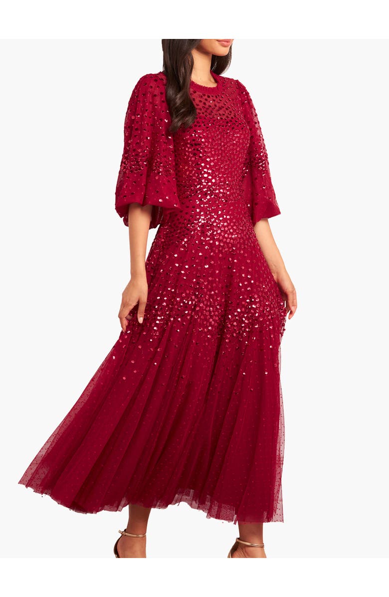Needle & Thread Scallop Sequin Round Neck Maxi Dress, Main, color, Red