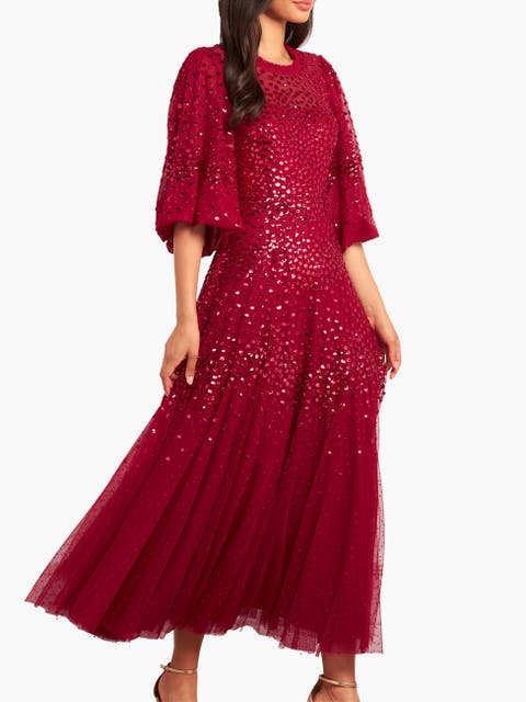 Scallop Sequin Round Neck Maxi Dress