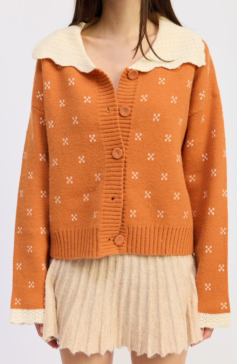 JACQUIE THE LABEL Georgia Contrast Collar Cardigan, Alternate, color, Pumpkin