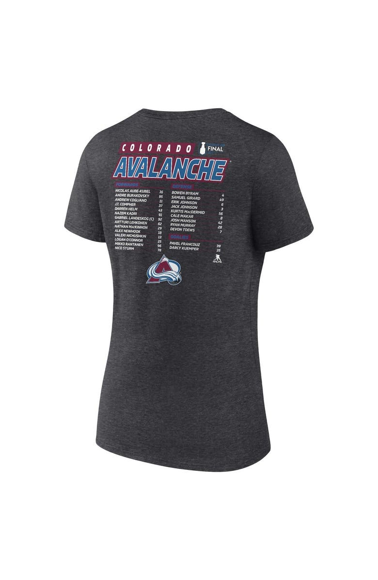 FANATICS Women's Fanatics Branded Heathered Charcoal Colorado Avalanche 2022 Stanley Cup Final Own Goal Roster V-Neck T-Shirt, Alternate, color, 