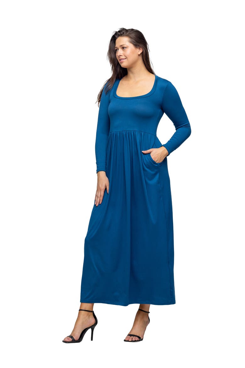 Long Sleeve Empire Waist Pocket Maxi Dress, Alternate, color, Teal
