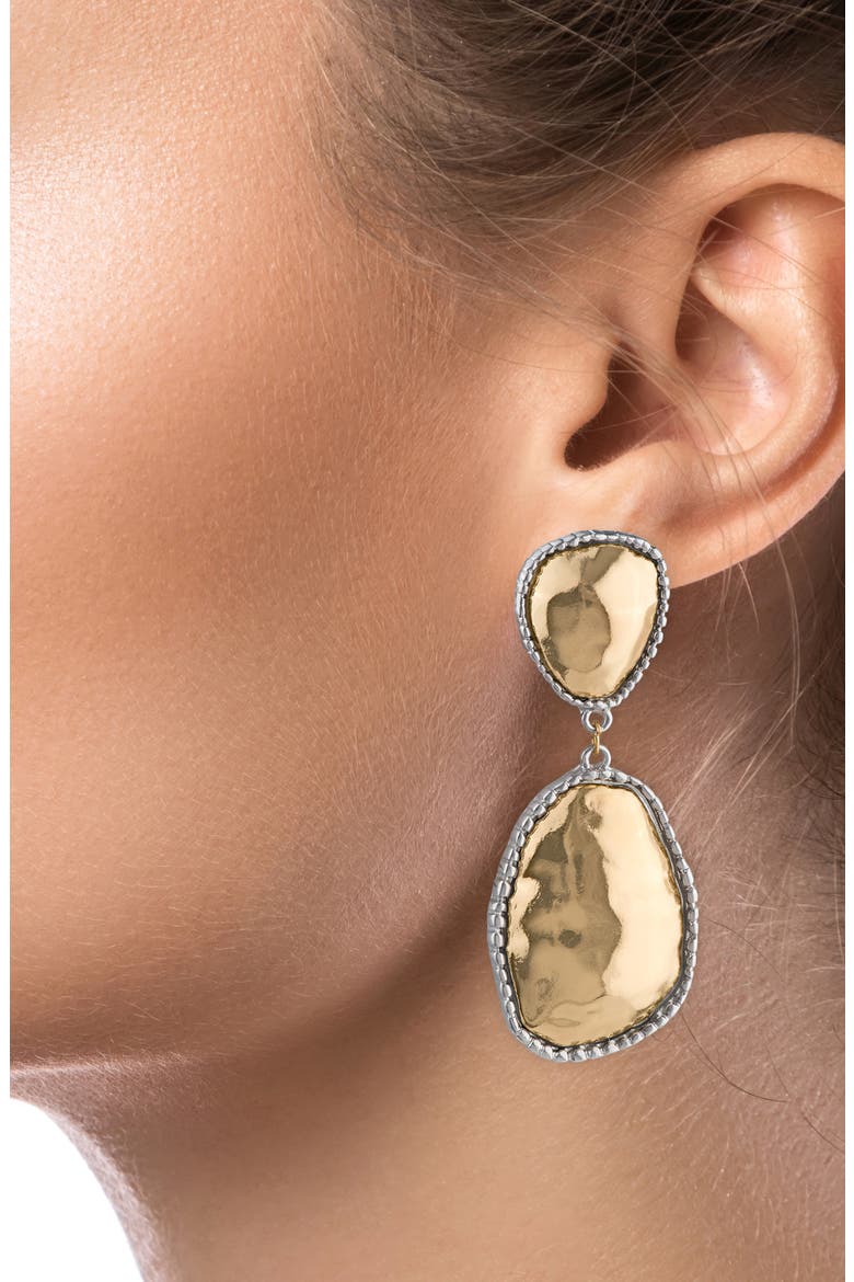 Hammered Organic Milgrain Drop Earrings, Alternate, color, GOLD/ SILVER
