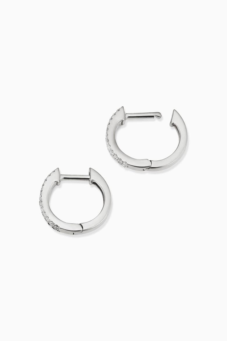 14K Gold Twin Row Diamond Mini Hoops, Alternate, color, White Gold - Diamonds