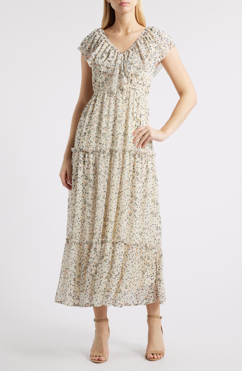 Julia Jordan Floral Tiered Dress, Main, color, Ivory Multi