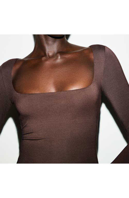 Skims Smooth Layers Square Neck Long Sleeve Top In Brown