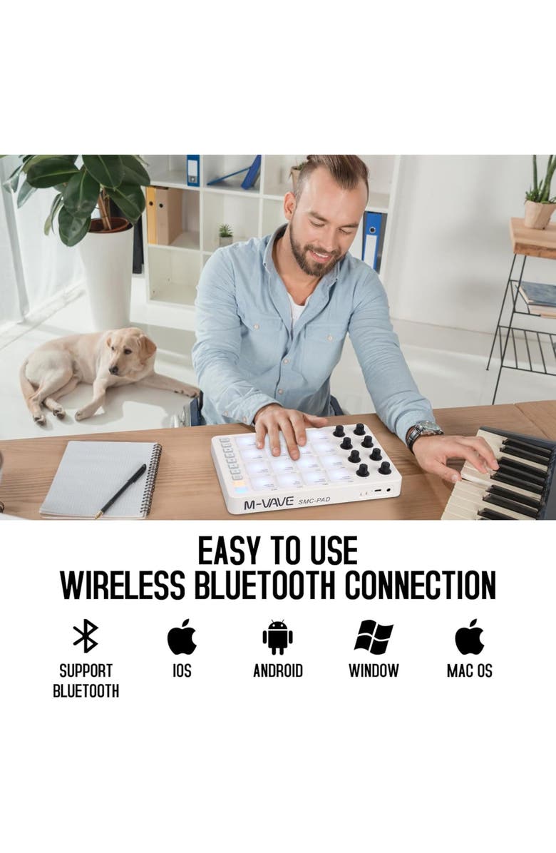 M-Wave Bluetooth MIDI Pad Controller - 16 Pads, Alternate, color, White