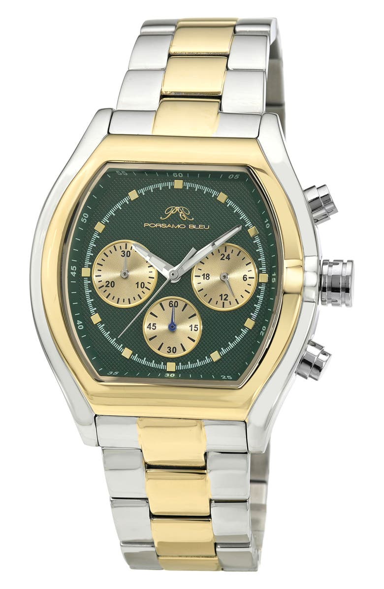 PORSAMO BLEU Roman Chronograph Bracelet Watch, 42mm, Main, color, Two-Tone Green